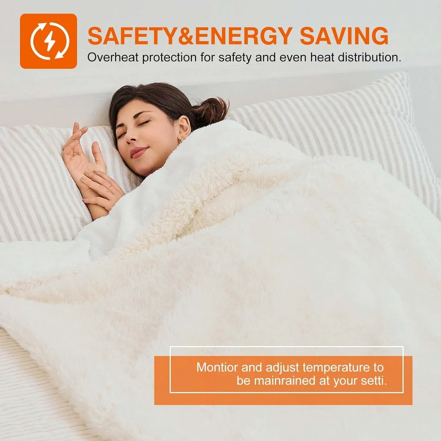 Heated Blanket with 6 Hours Auto-Off 10 Heat Level, 84'' * 90'' Cozy Shaggy Faux Rabbit Fur Electric Blanket with Overheating Protection, Soft Fast Heating Blanket with ETL (White)