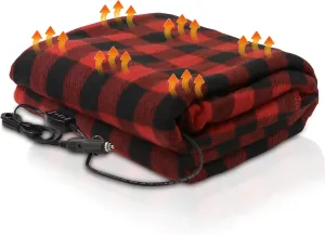 Heated Car Blanket, 12V Heated Blanket for Car Truck SUV RV, Portable Heated Blanket with 2 Heat Levels Soft Throw Blanket for Road Trips Camping Emergency Use Fast Heating (Red and Black)
