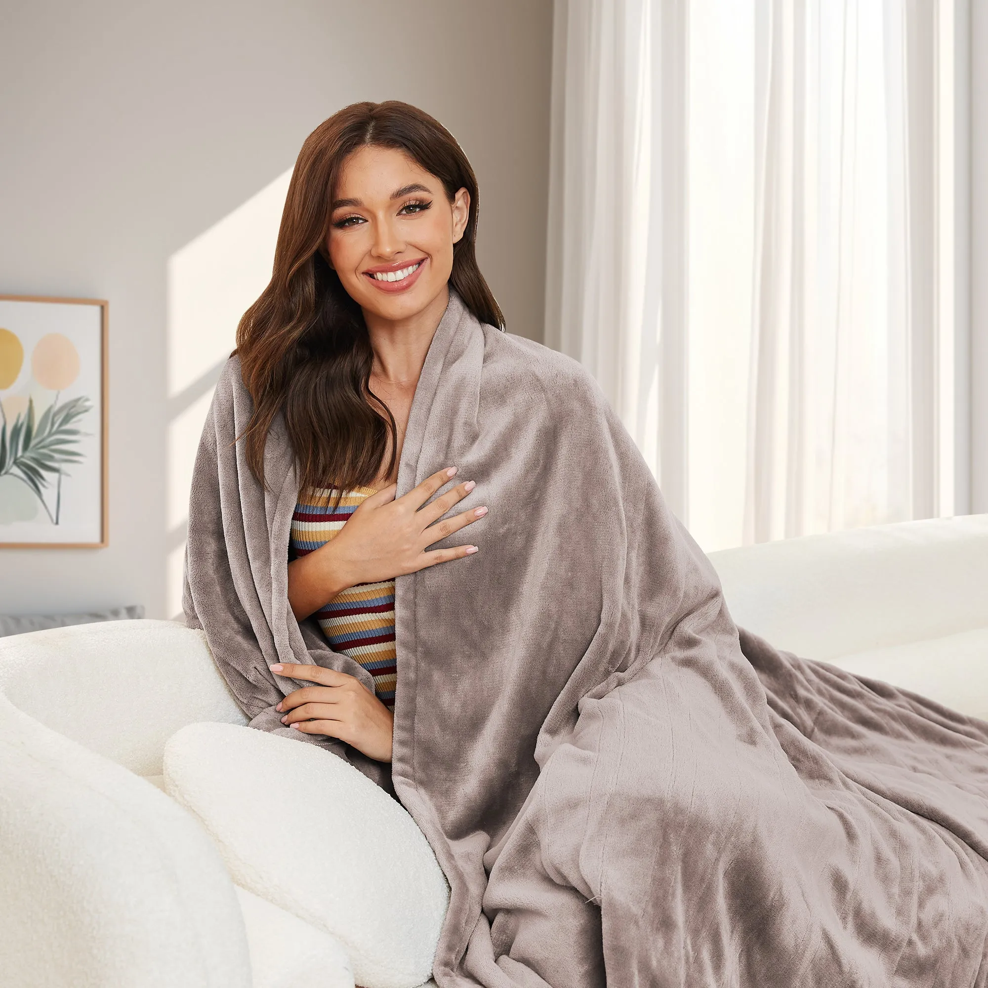 Heated Electric Blanket 50'' x 60'' Throw Size with 4 Heating Levels & 3H Auto Off, Flannel Material Keep Warm all Night, Linen