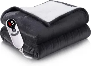 Heated Electric Blanket 62"x84" Twin Size Thickened Flannel and Sherpa with 6 Heating Levels & 10 Hours Auto-Off Overheating Protection-Darkgray