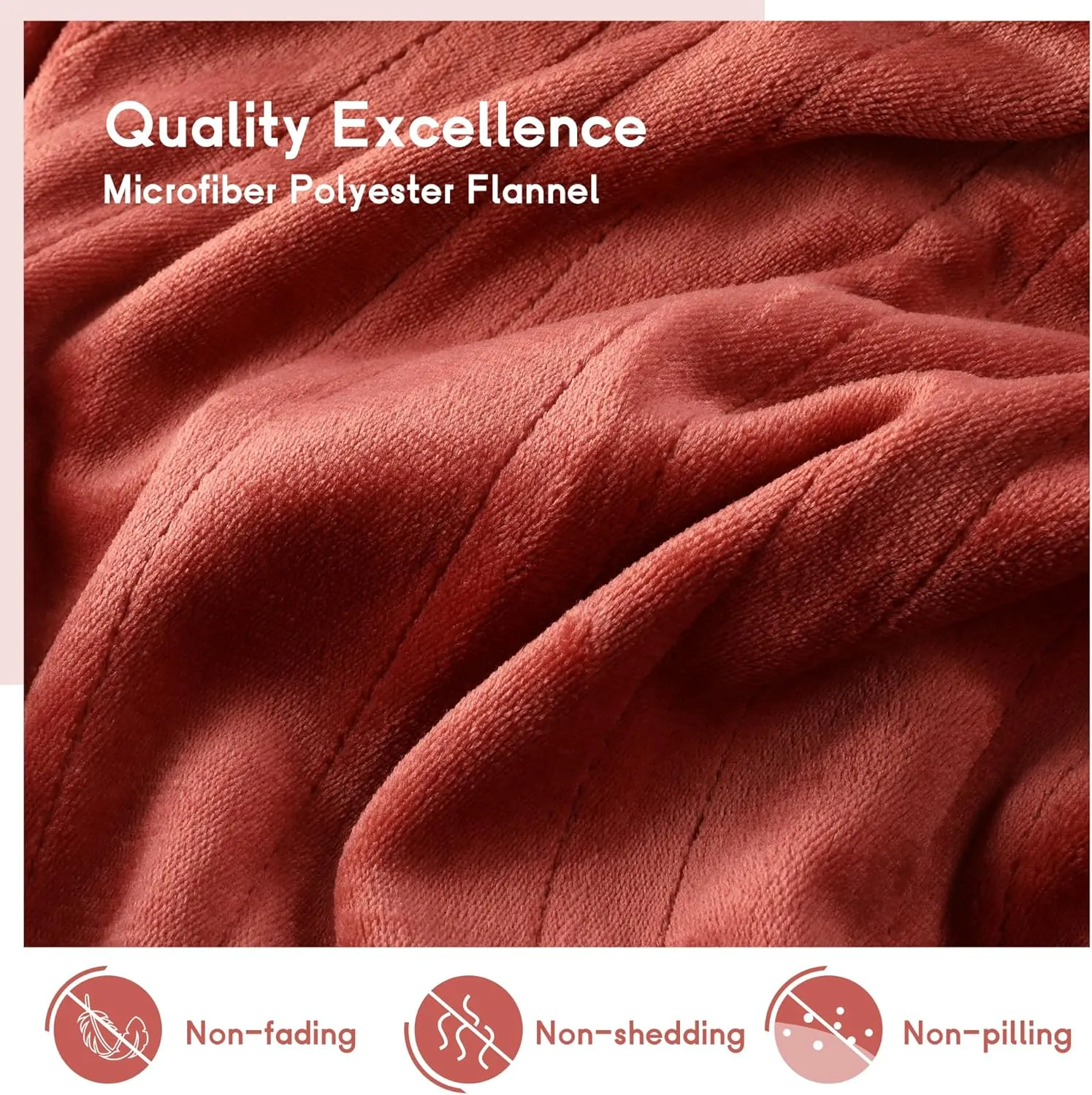 Heated Electric Blanket Full Size 72''x84'', Soft Flannel with 10 Hour Auto Off - 5 Heat Settings - Machine Washable - Brick Red