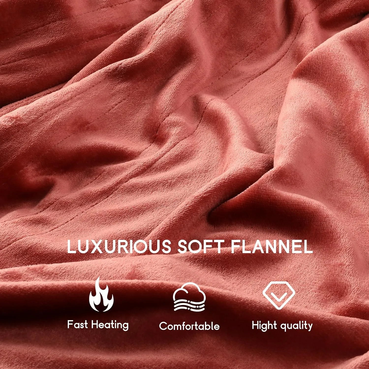 Heated Electric Blanket Full Size 72''x84'', Soft Flannel with 10 Hour Auto Off - 5 Heat Settings - Machine Washable - Brick Red