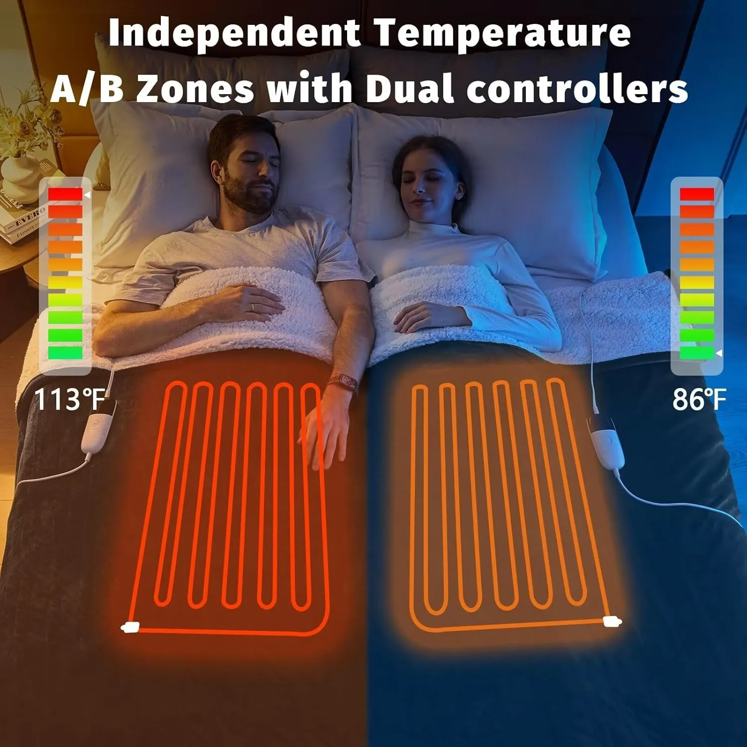 Heated Electric Blanket Queen Size - 84" x 90" Heating Blanket with Dual Control, 10 Heating Levels & 8 Hours Auto Off, Soft Warm Flannel Gift Blanket with Over-Heat Protection, ETL & FCC Certified