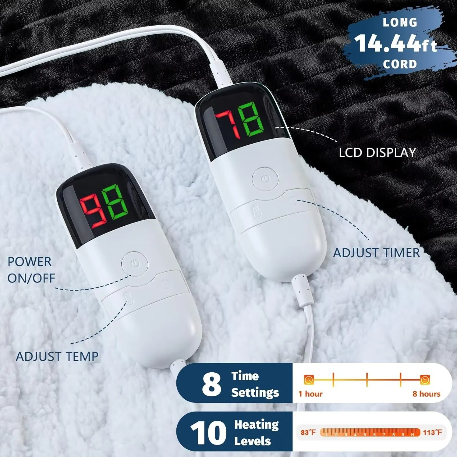 Heated Electric Blanket Queen Size - 84" x 90" Heating Blanket with Dual Control, 10 Heating Levels & 8 Hours Auto Off, Soft Warm Flannel Gift Blanket with Over-Heat Protection, ETL & FCC Certified