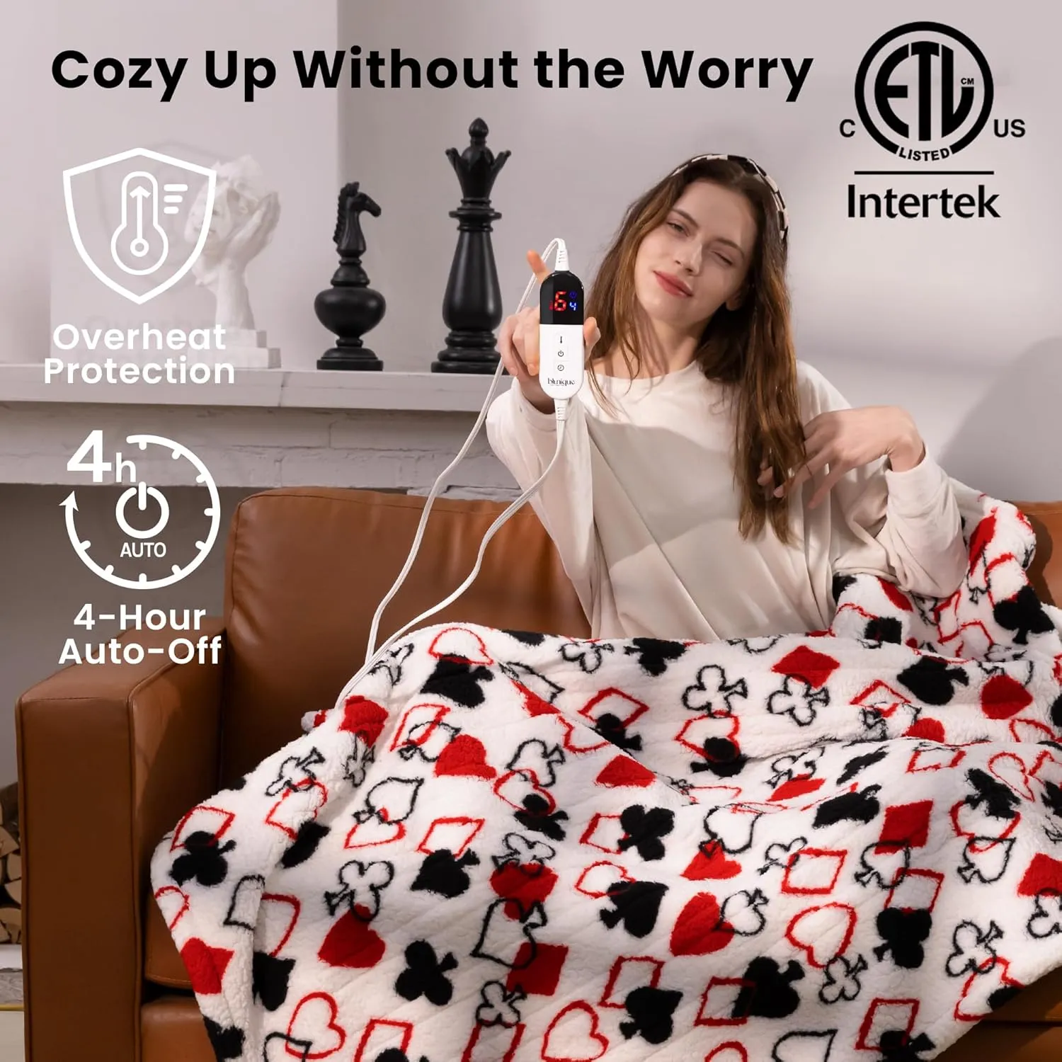 Heated Electric Blanket Throw 50 x 60” Double Sherpa Heating Throw Blanket Reversible Ultra Cozy for Long-Lasting Heat Lock with Smart 6 Heating Setting & 4 Hours Auto Off, Machine Washable - Red A