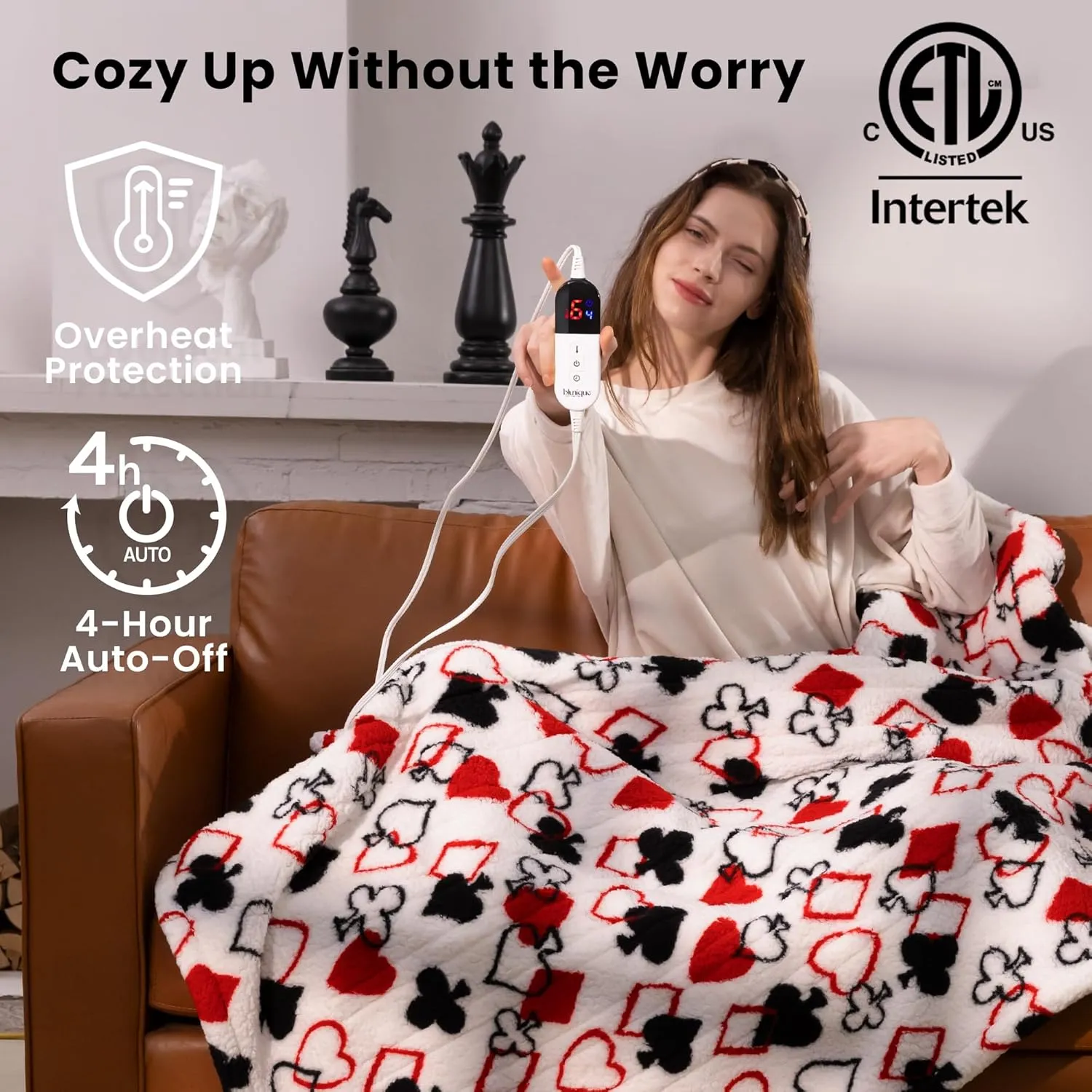 Heated Electric Blanket Throw 50 x 60” Double Sherpa Heating Throw Blanket Reversible Ultra Cozy for Long-Lasting Heat Lock with Smart 6 Heating Setting & 4 Hours Auto Off, Machine Washable - Red K
