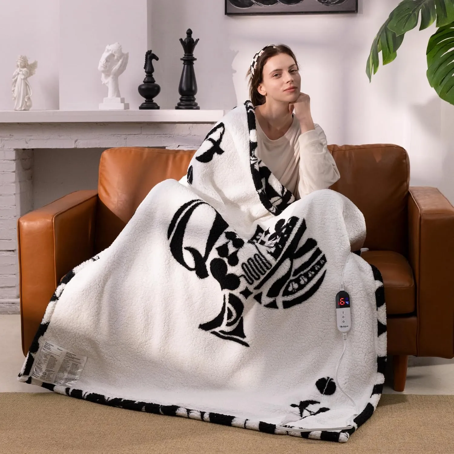 Heated Electric Blanket Throw 50 x 60” Double Sherpa Heating Throw Blanket with Reversible Ultra Cozy for Long-Lasting Heat Lock, Smart 6 Heating Setting & 4 Hours Auto Off, Machine Washable - Black A