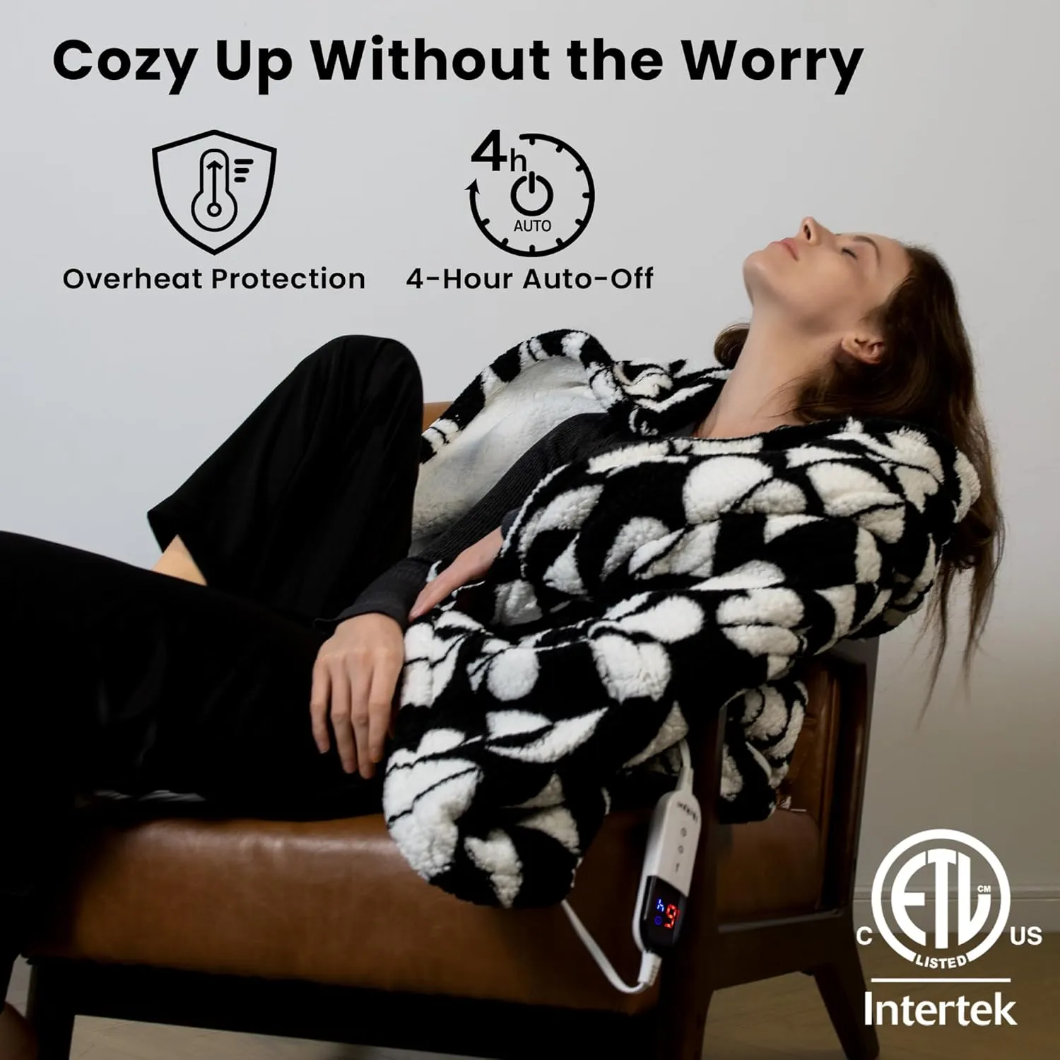 Heated Electric Blanket Throw 50 x 60” Double Sherpa Heating Throw Blanket with Reversible Ultra Cozy for Long-Lasting Heat Lock, Smart 6 Heating Setting & 4 Hours Auto Off, Machine Washable - Black A