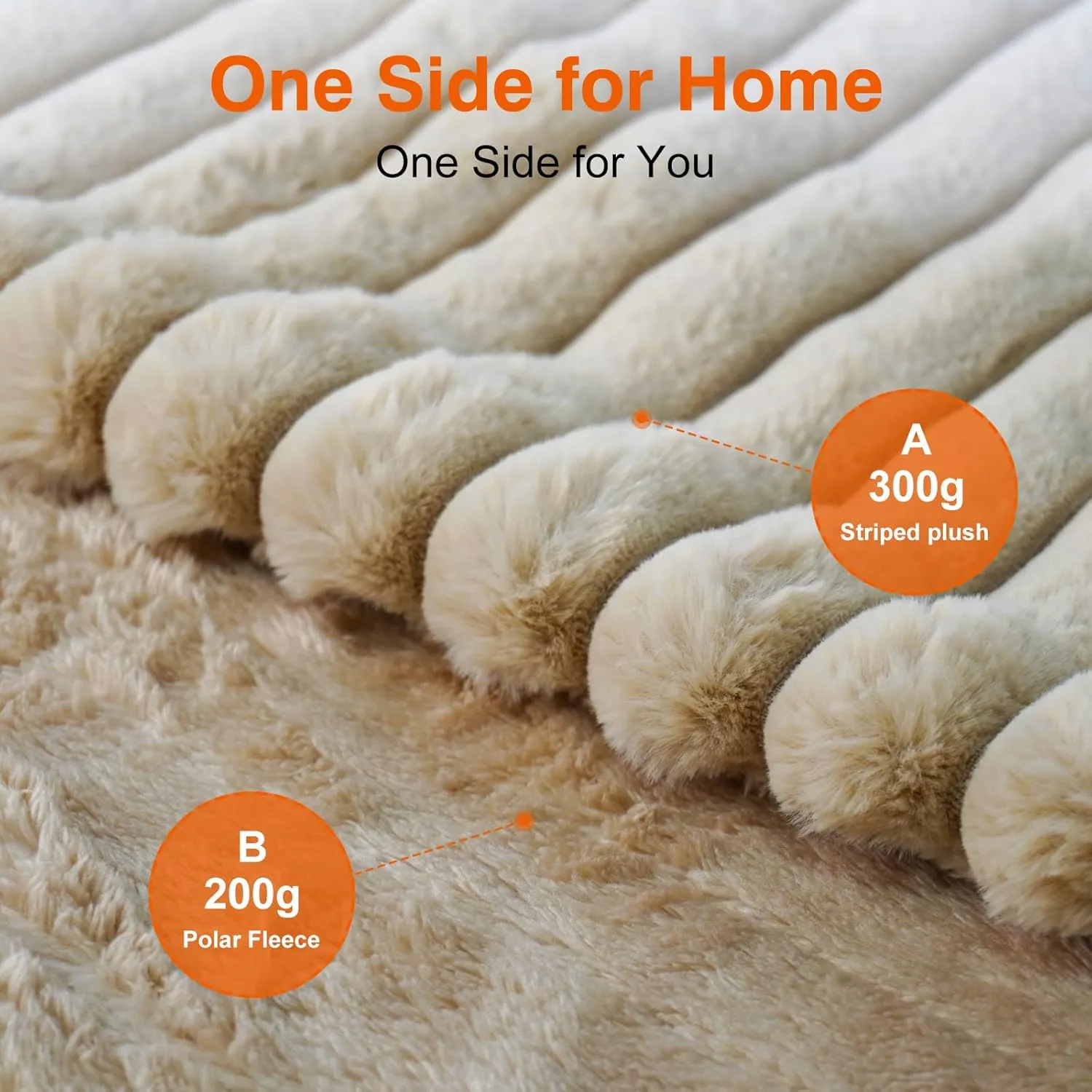 Heated Electric Blanket Throw: 6-Level Fast Heating, 4-Hour Auto-Off, Soft&Warm Stripe Faux Rabbit Fur, for Couch Home Office，with Overheating Protection & ETL Certified (50 x 60,Khaki)