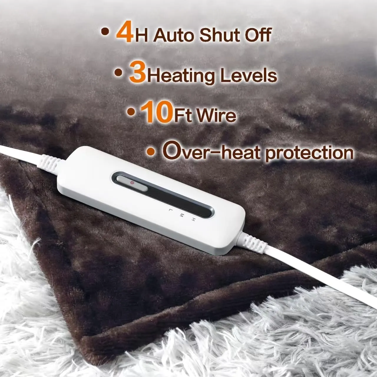 Heated Electric Blanket Throw with 3 Heating Levels, 4H Auto Off, Fast Heating,2 Sided Flannel with ETL Certification and Machine Washable, Home Office Travel Use, 50" x 60"Dark Brown