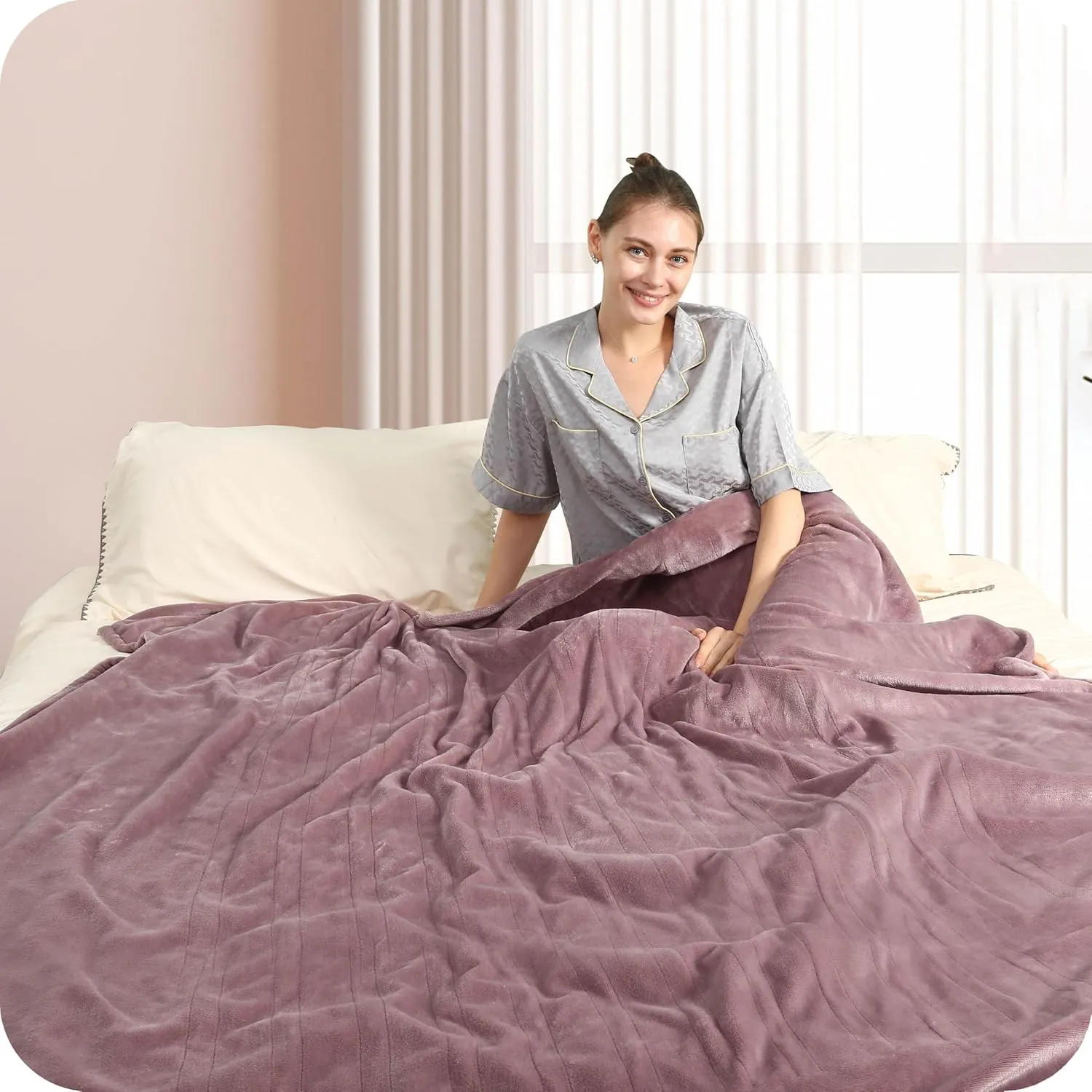 Heated Electric Blanket Twin Size 62"x84" - Cozy Warm Flannel Heated Blanket with 4 Heating Levels & 10 Auto Off - Winter Comfort Heating Blanket, Sleep Aid Bedding, Purple