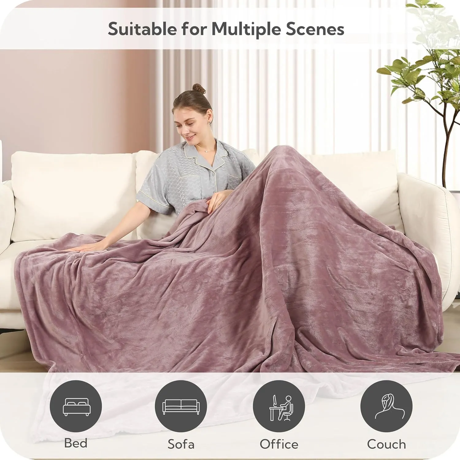 Heated Electric Blanket Twin Size 62"x84" - Cozy Warm Flannel Heated Blanket with 4 Heating Levels & 10 Auto Off - Winter Comfort Heating Blanket, Sleep Aid Bedding, Purple
