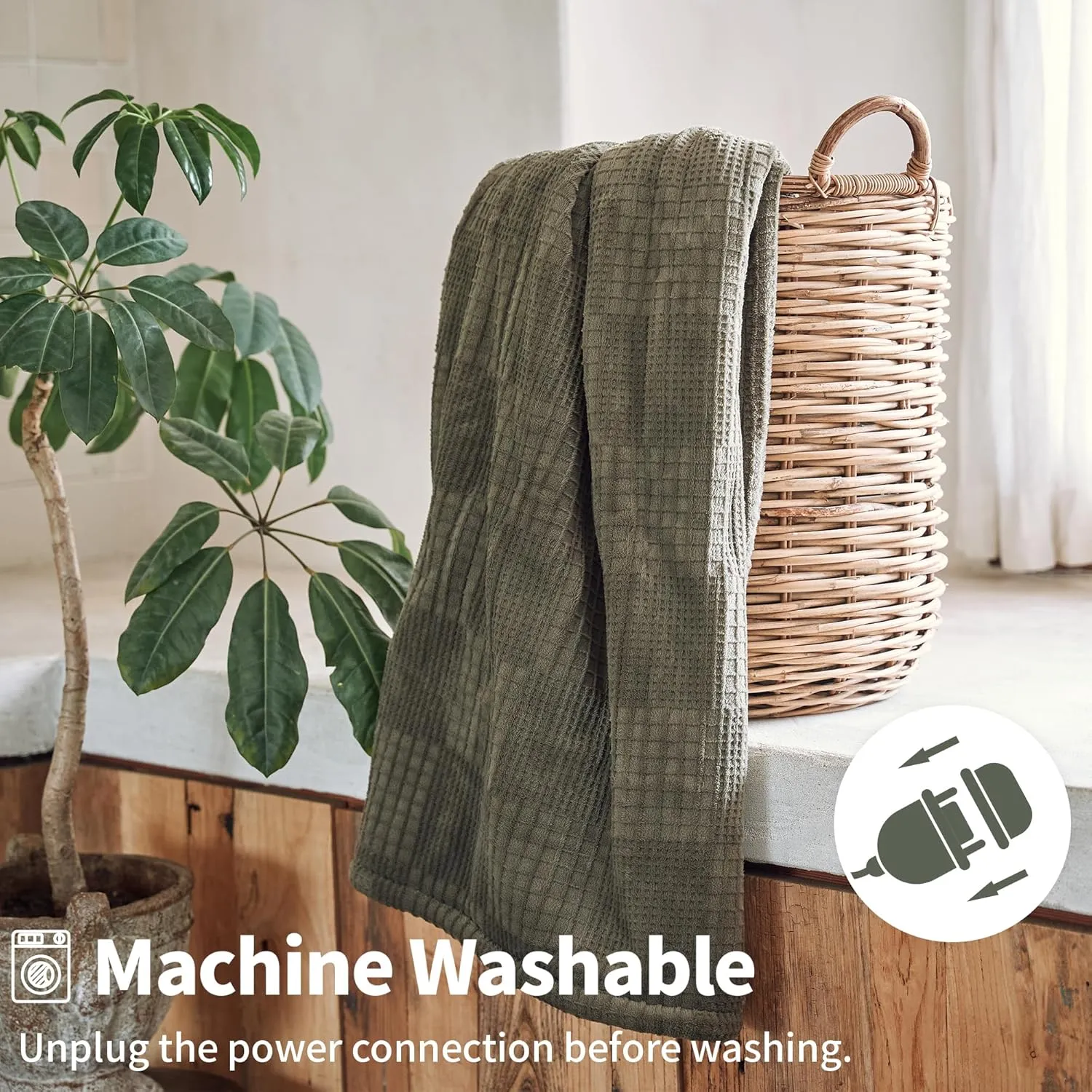 Heated Electric Throw Blanket - 50''X60'' with 6 Heat Settings, 10-Hour Auto Off, Machine Washable (Gray Green)