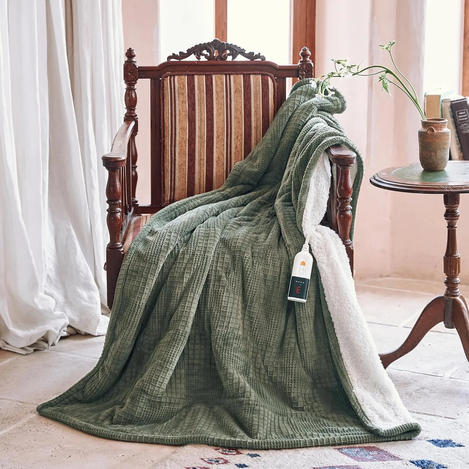 Heated Electric Throw Blanket - 50''X60'' with 6 Heat Settings, 10-Hour Auto Off, Machine Washable (Gray Green)