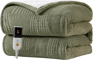 Heated Electric Throw Blanket - 50''X60'' with 6 Heat Settings, 10-Hour Auto Off, Machine Washable (Gray Green)