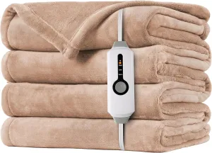 Heated Electric Throw Blanket, Throw Size 50"x60" Cozy Flannel Heating Blanket with 4 Heat Levels & 3 Hours Auto Off,Winter Comfort Sleep, Home Essentials - Light Brown