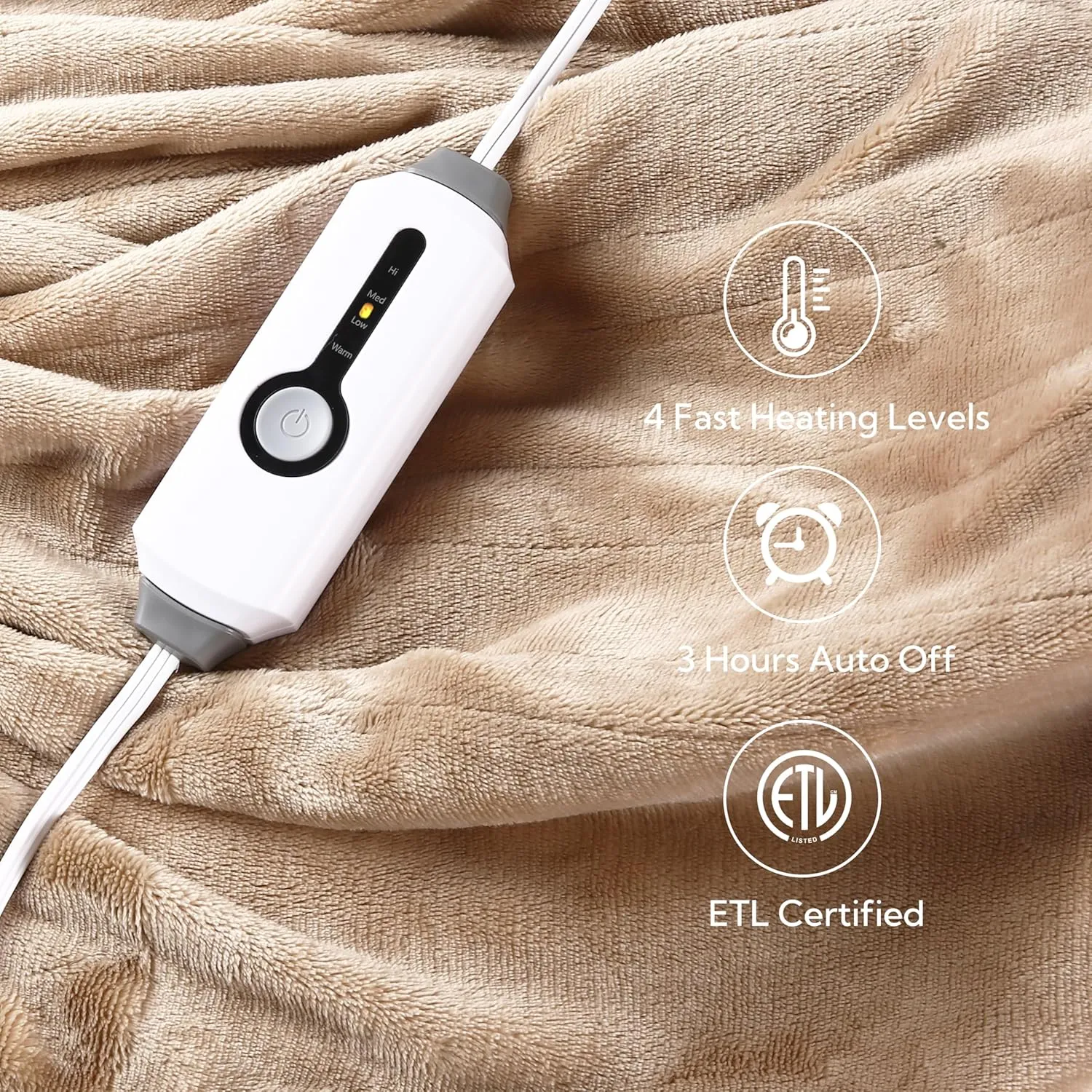 Heated Electric Throw Blanket, Throw Size 50"x60" Cozy Flannel Heating Blanket with 4 Heat Levels & 3 Hours Auto Off,Winter Comfort Sleep, Home Essentials - Light Brown