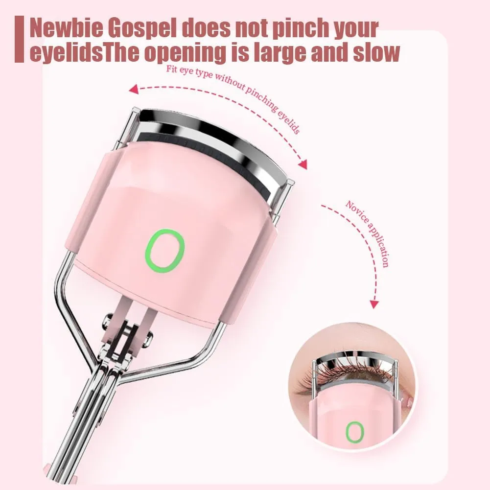 Heated Eyelash Curler, 2025 Rechargeable Electric Heated Eyelash Curler, 12 Hours Long Lasting, Anti-Burn Mini Lash Curler with 2 Heating Modes, 4 Eyelash Curlers Refills Pads (1*Pink)