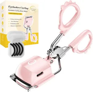 Heated Eyelash Curler, 2025 Rechargeable Electric Heated Eyelash Curler, 12 Hours Long Lasting, Anti-Burn Mini Lash Curler with 2 Heating Modes, 4 Eyelash Curlers Refills Pads (1*Pink)
