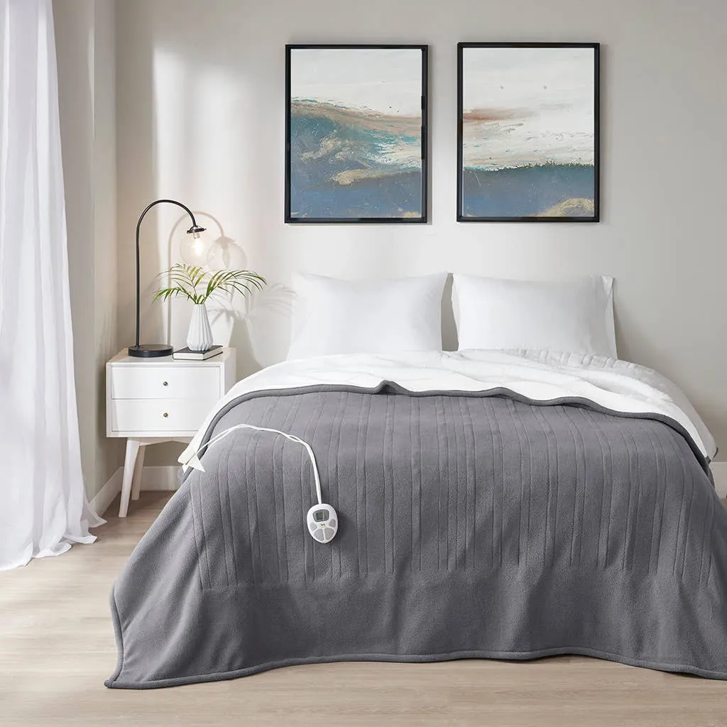 Heated Fleece & Sherpa Electric Bedding Blanket, Dark Grey: Twin