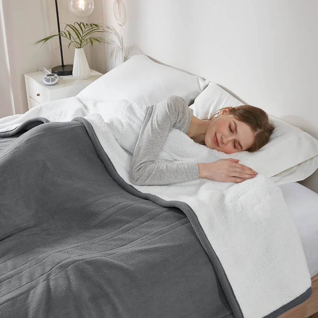 Heated Fleece & Sherpa Electric Bedding Blanket, Dark Grey: Twin