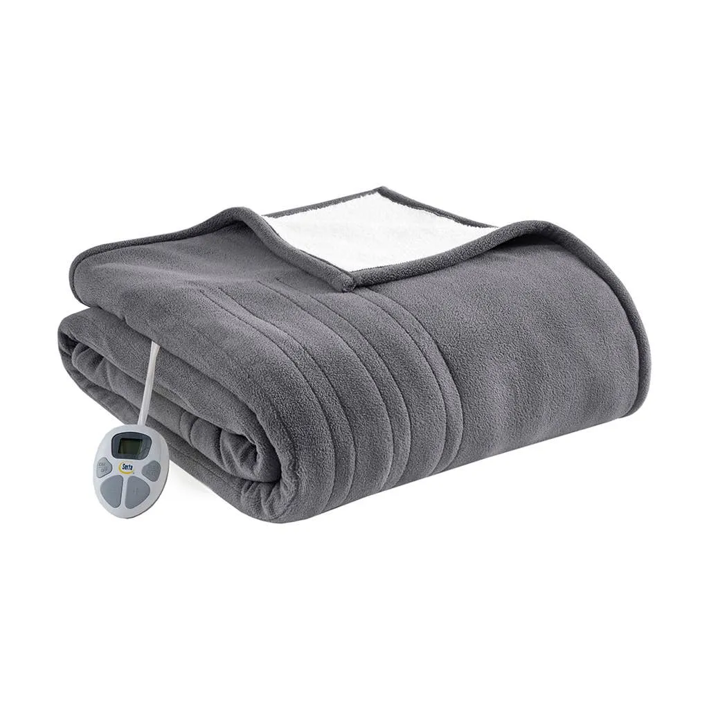 Heated Fleece & Sherpa Electric Bedding Blanket, Dark Grey: Twin