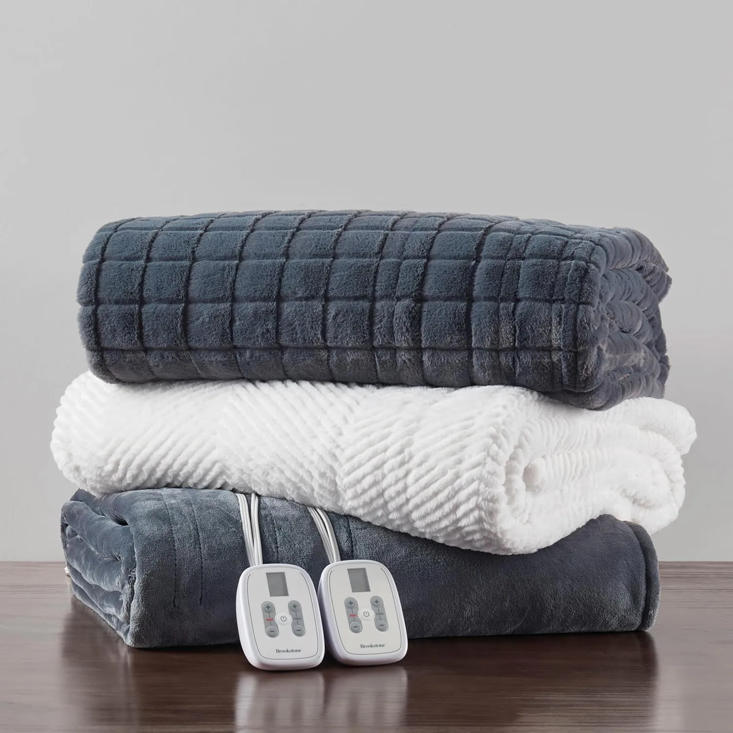 Heated Plush Blanket Twin Charcoal