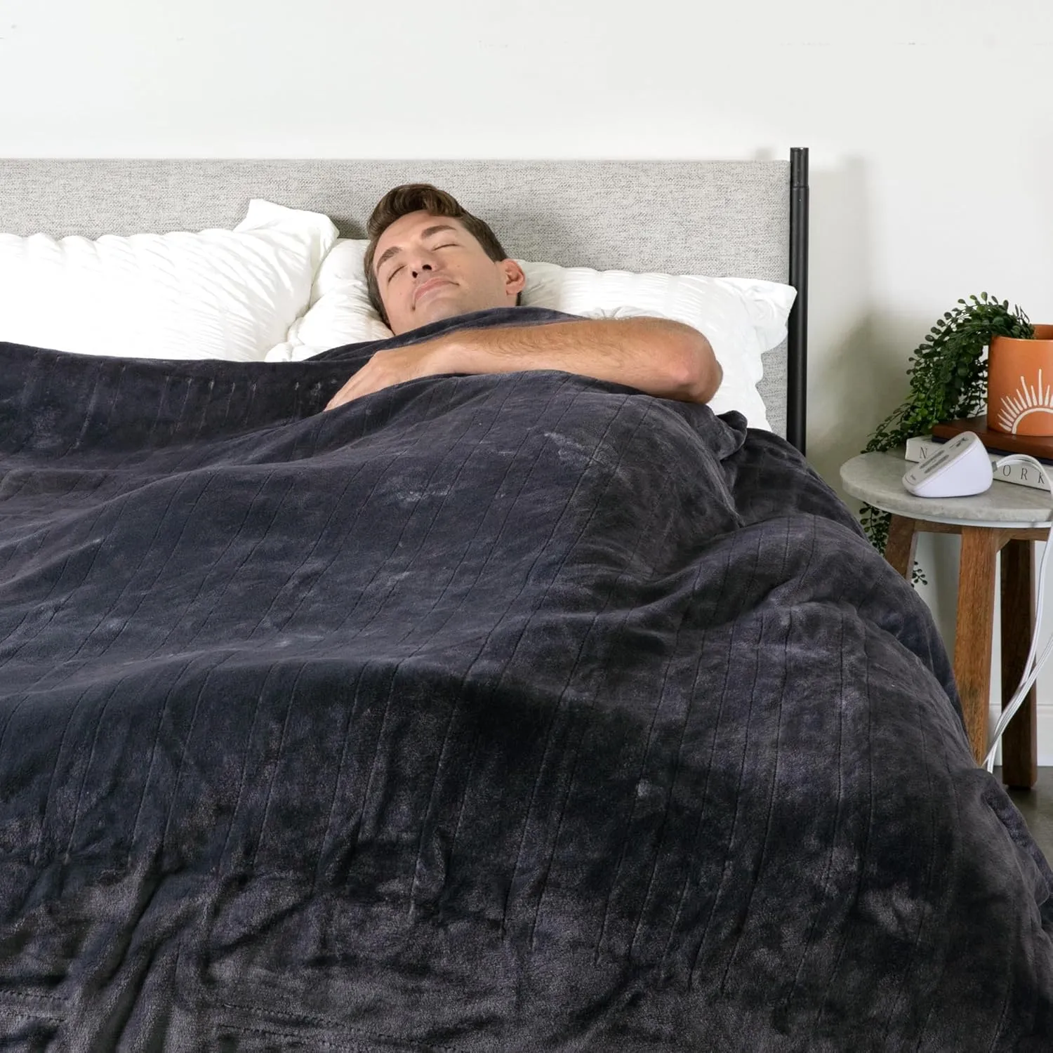 Heated Plush Blanket Twin Charcoal