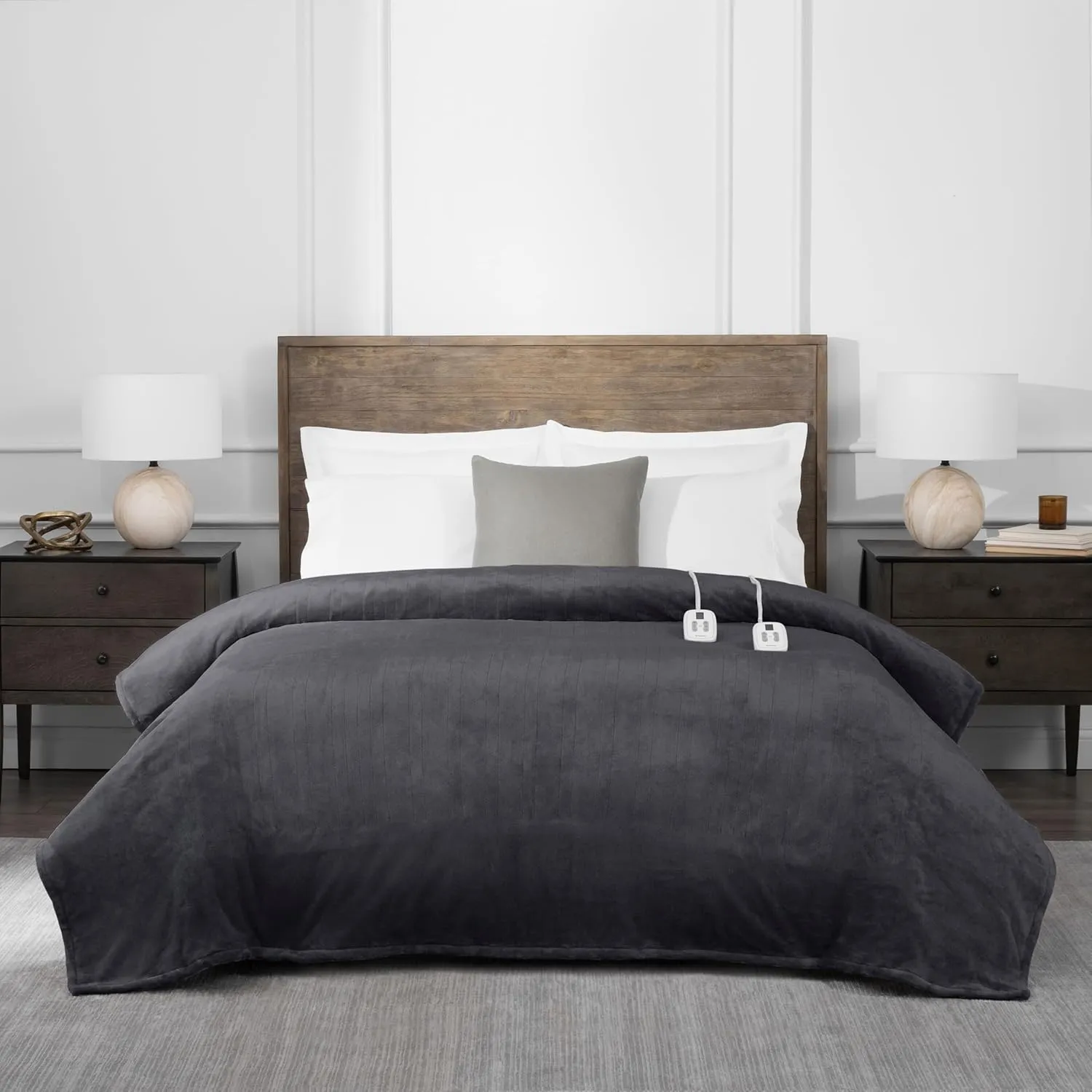 Heated Plush Blanket Twin Charcoal