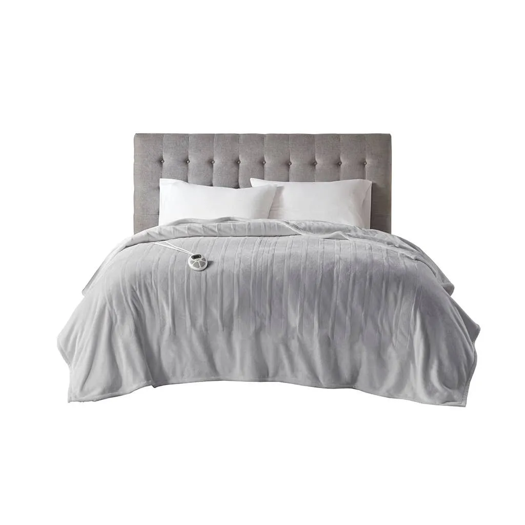 Heated Plush Electric Bedding Blanket, Light Grey: King