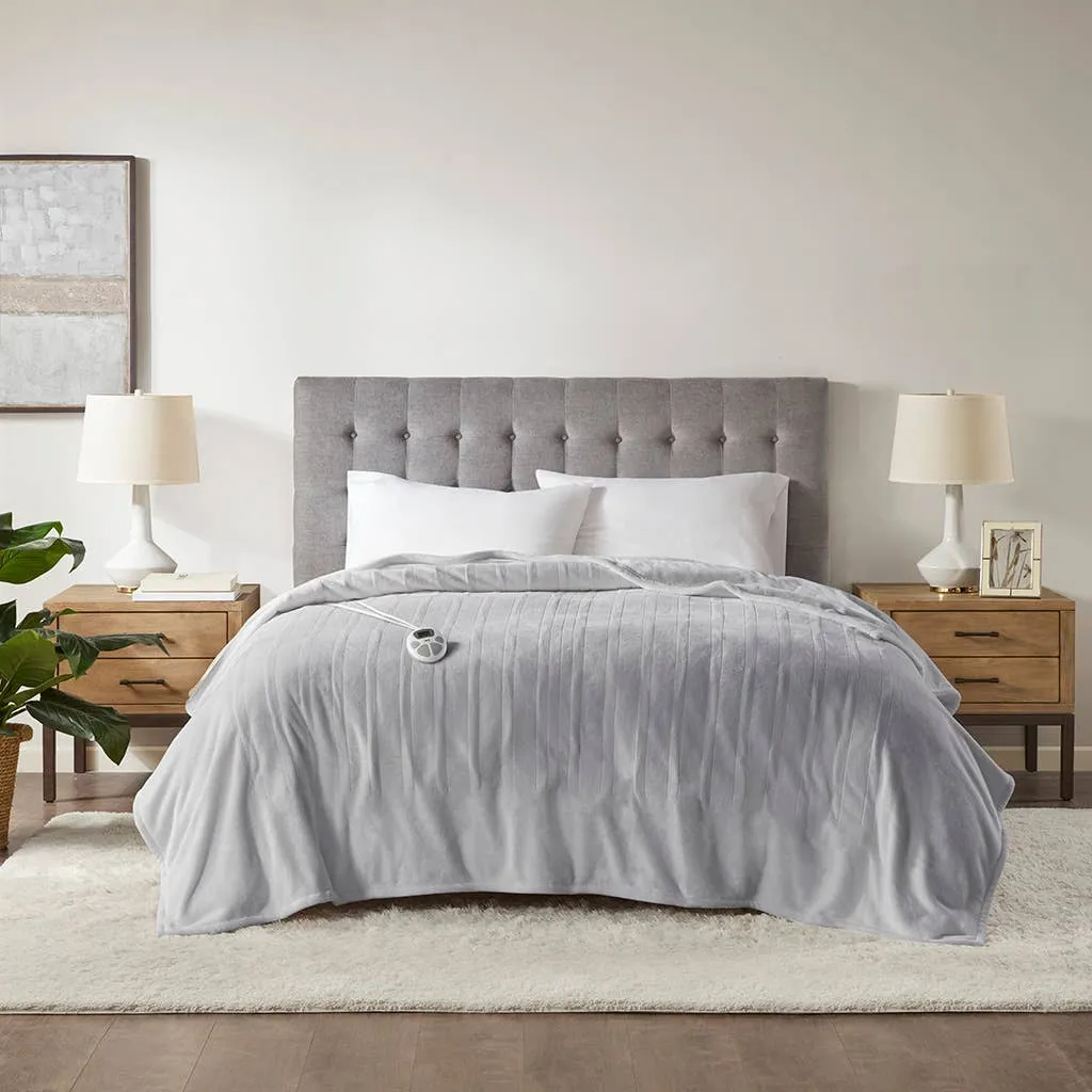 Heated Plush Electric Bedding Blanket, Light Grey: King