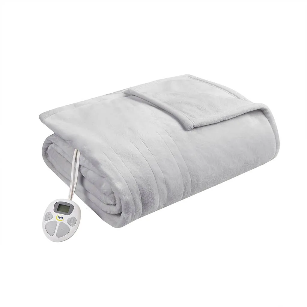 Heated Plush Electric Bedding Blanket, Light Grey: King