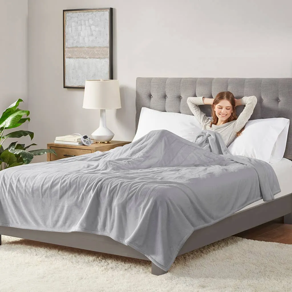 Heated Plush Electric Bedding Blanket, Light Grey: King
