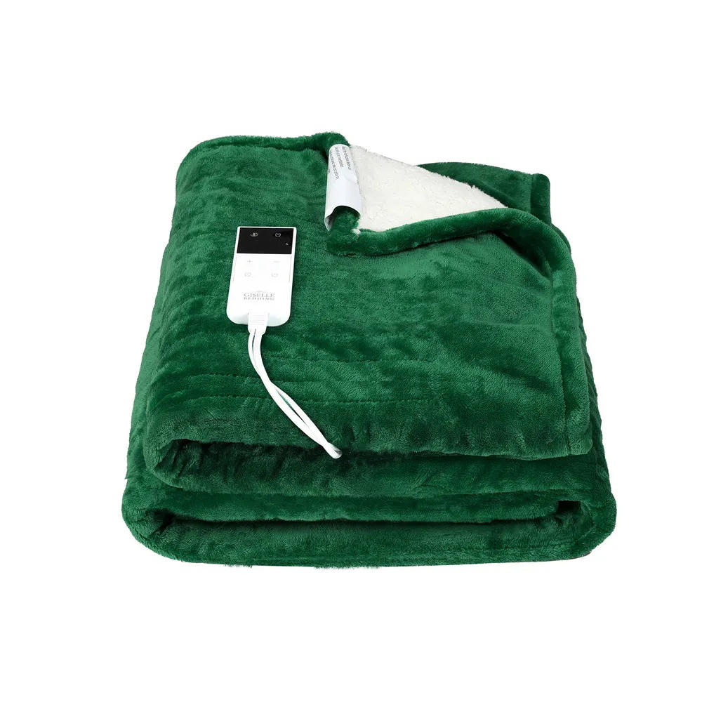 Heated Throw (160x130cm) Flannel/Sherpa Electric Blanket - Green