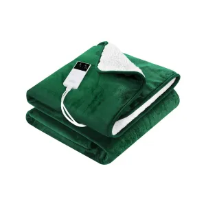 Heated Throw (160x130cm) Flannel/Sherpa Electric Blanket - Green