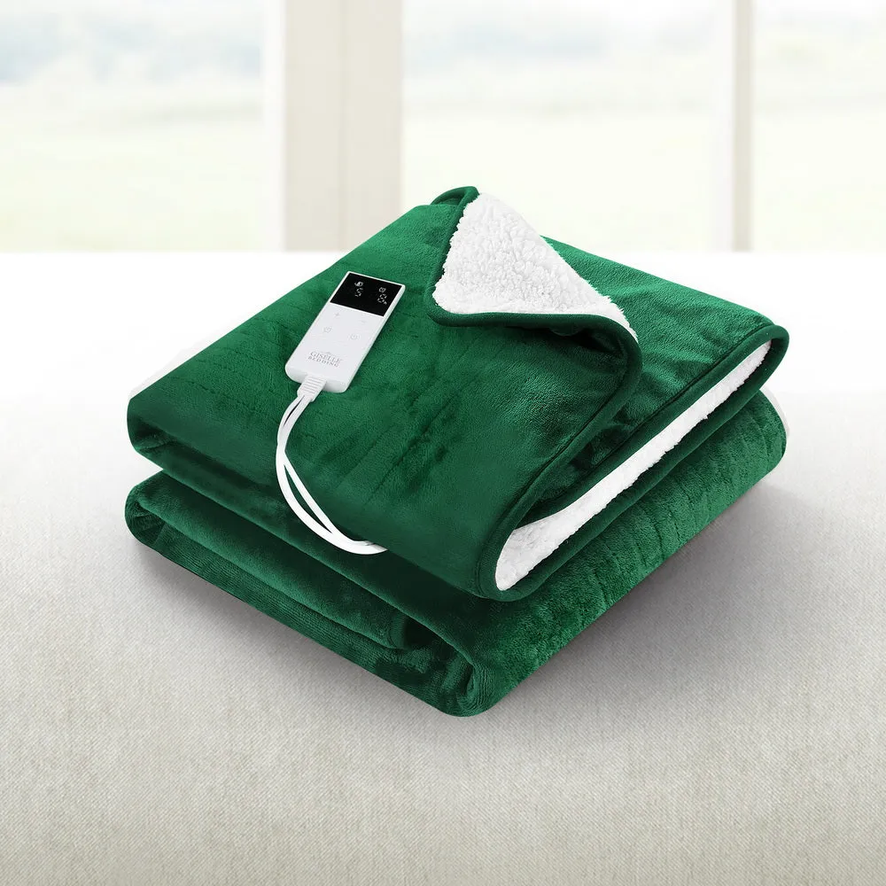 Heated Throw (160x130cm) Flannel/Sherpa Electric Blanket - Green