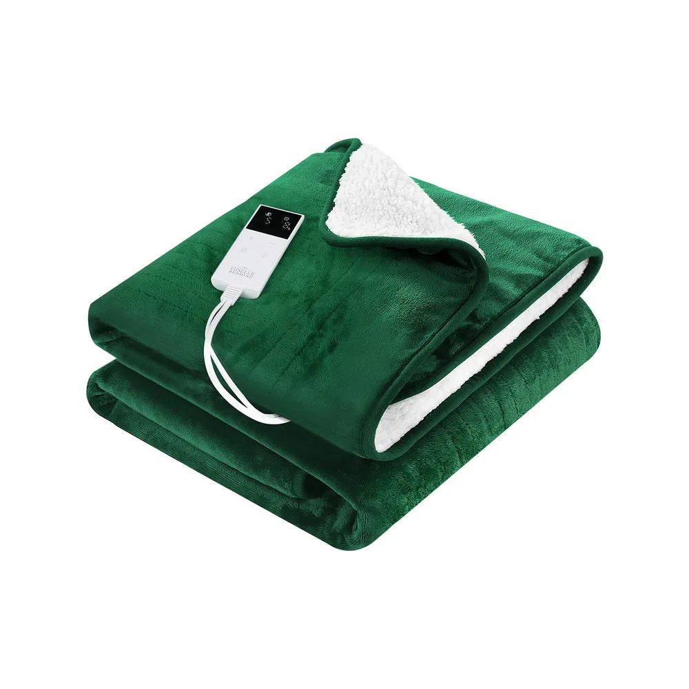 Heated Throw (160x130cm) Flannel/Sherpa Electric Blanket - Green