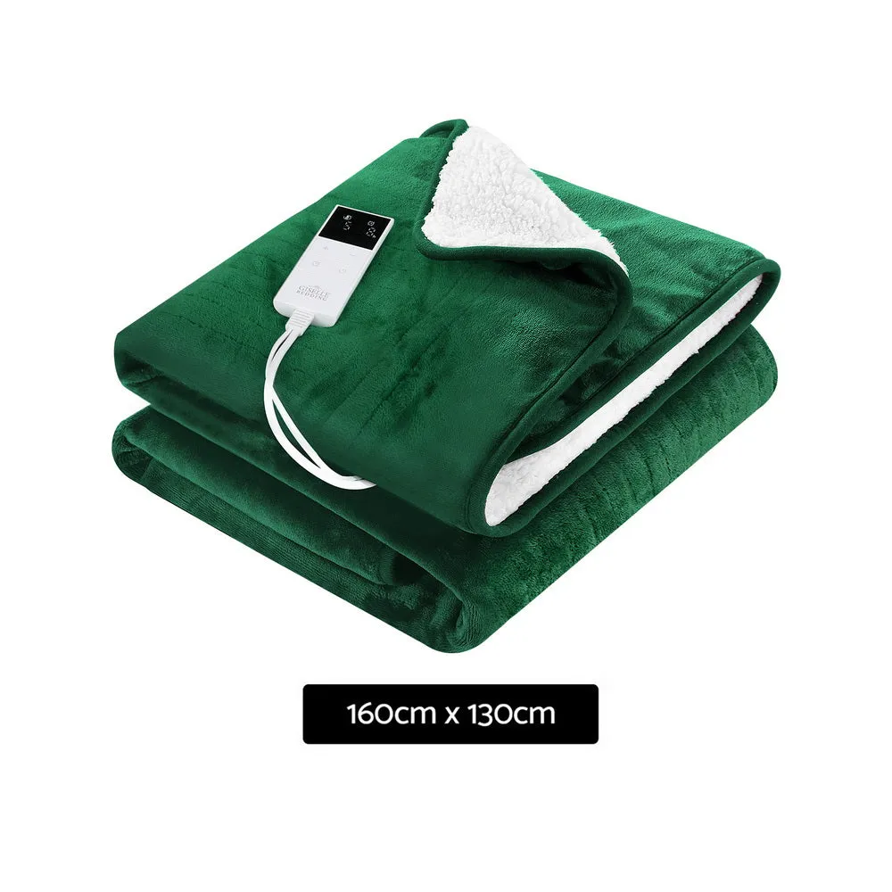 Heated Throw (160x130cm) Flannel/Sherpa Electric Blanket - Green
