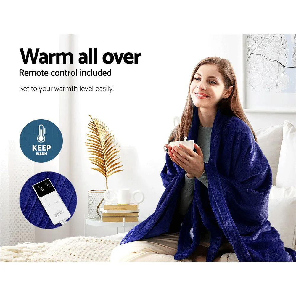 Heated Throw (160x130cm) Soft Fleece Electric Blanket - Blue