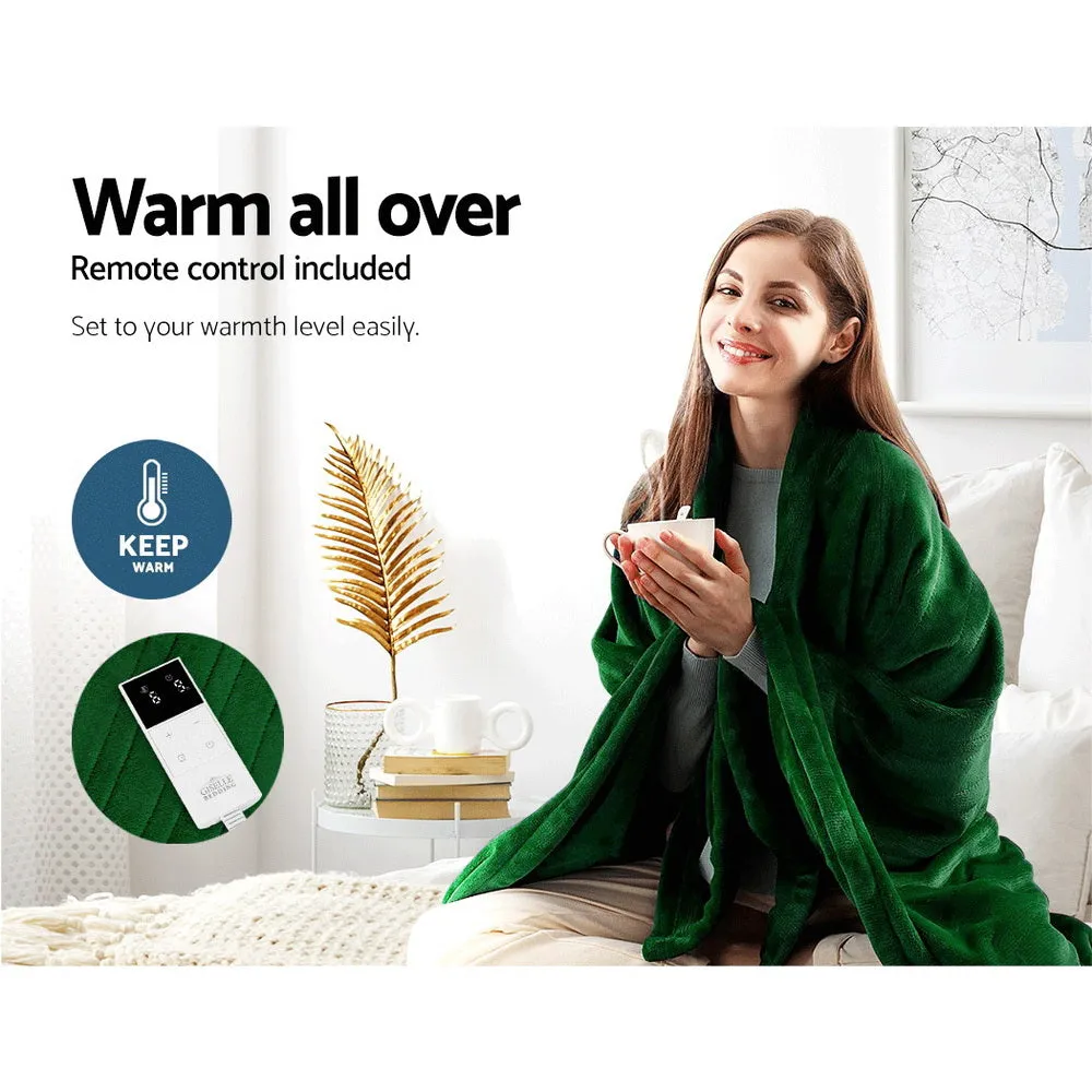 Heated Throw (160x130cm) Soft Fleece Electric Blanket - Green