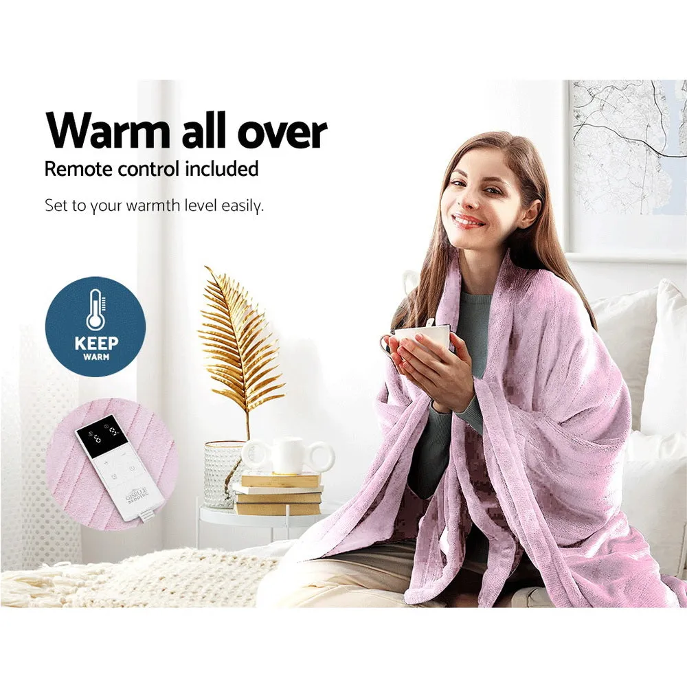 Heated Throw (160x130cm) Soft Fleece Electric Blanket - Pink