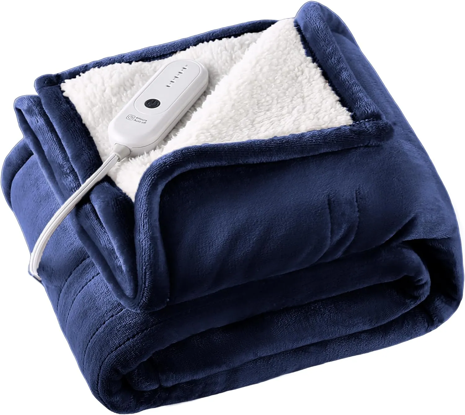 Heated Throw Blanket Electric Blanket, 50"x60" Heating Throw Blanket with 5 Heating Levels & 4 Hours Auto Off, Reversible Flannel Sherpa Electric Throw Blanket with OverHeat Protection, Navy Blue