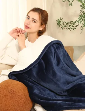 Heated Throw Blanket Electric Blanket, 50"x60" Heating Throw Blanket with 5 Heating Levels & 4 Hours Auto Off, Reversible Flannel Sherpa Electric Throw Blanket with OverHeat Protection, Navy Blue