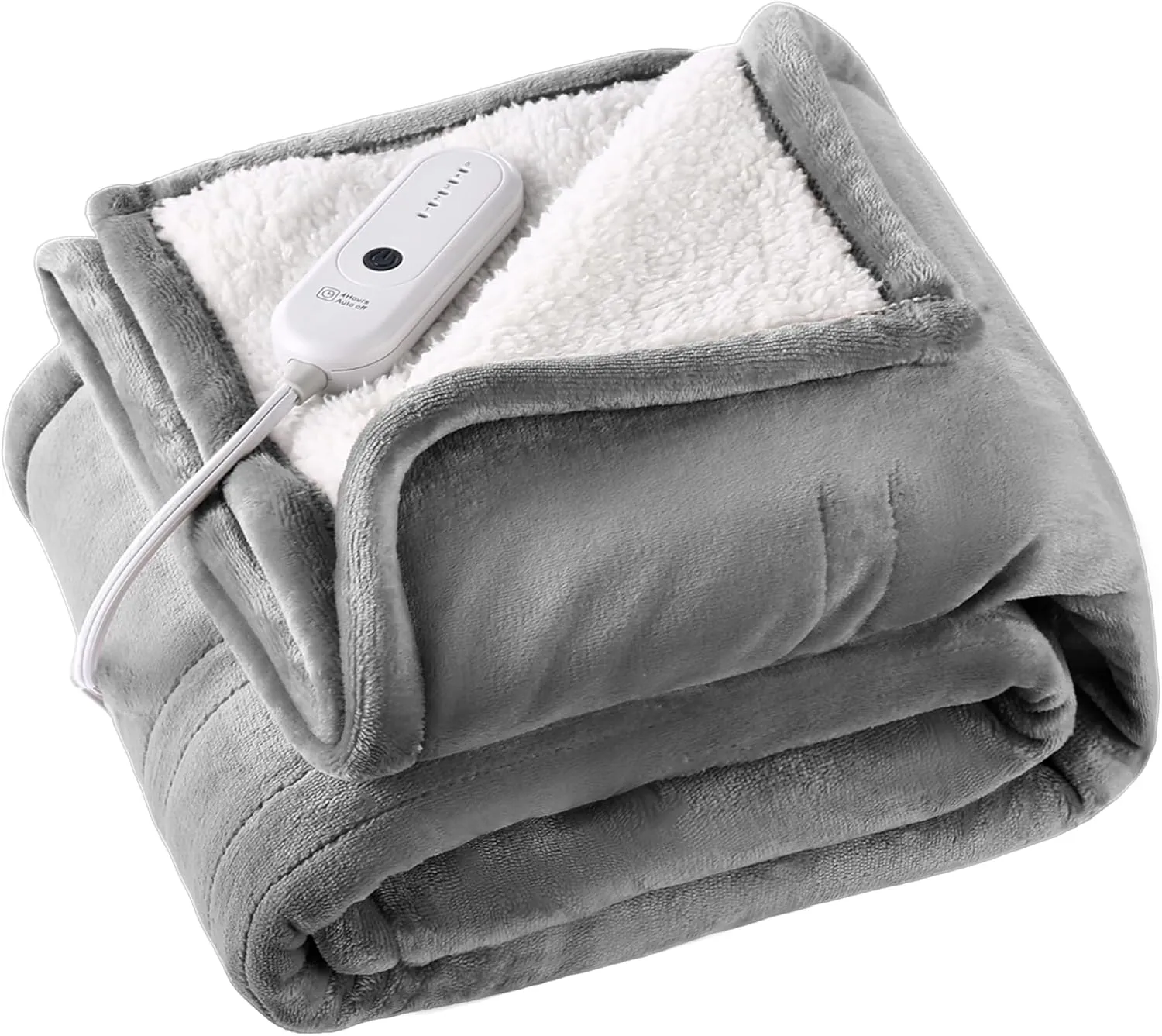Heated Throw Blanket Electric Blanket Throw, Heated Blanket with 5 Heating Levels & 4 Hours Auto Off, Super Cozy Soft Sherpa Heating Blanket with Fast Heating for Bedding, 50"x60", Light Gray