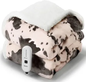Heated Throw Blanket Electric Throw with 4 Hours Auto-Off, Cozy Soft Fleece Sherpa Blanket, Washable, 50 x 60 Inches, Cow Print Pink