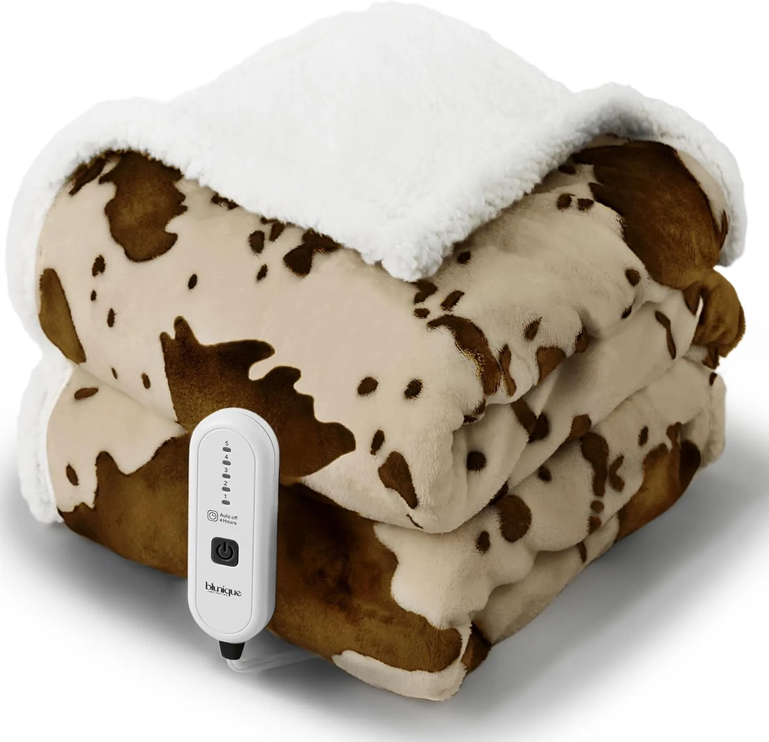 Heated Throw Electric Blanket-Heating Blanket Throw with 5 Heat Levels & 4 Hours Auto-Off, Cozy Soft Fleece Sherpa, Washable, Fast Heating, 50 x 60 Inches, Cow Print, Apricot Orange