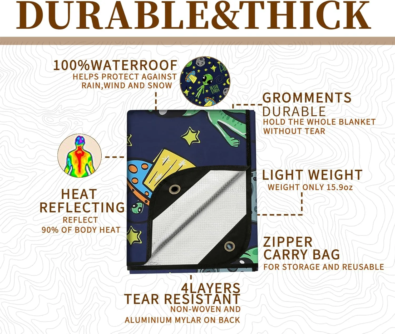 Heavy Duty Survival Blanket -Multifunctional Reflective Tarp Thermal Blanket - 60" x 83" Waterproof Sandproof for Camping Hiking Outdoors Multifunctional Emergency Blanket…