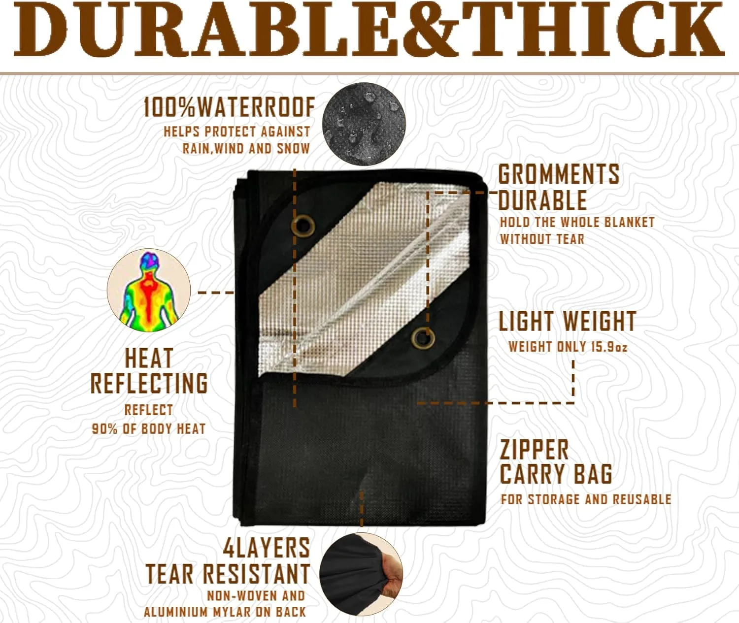 Heavy Duty Survival Blanket -Multifunctional Reflective Tarp Thermal Blanket - 60" x 83" Waterproof Sandproof for Camping Hiking Outdoors Multifunctional Emergency Blanket…
