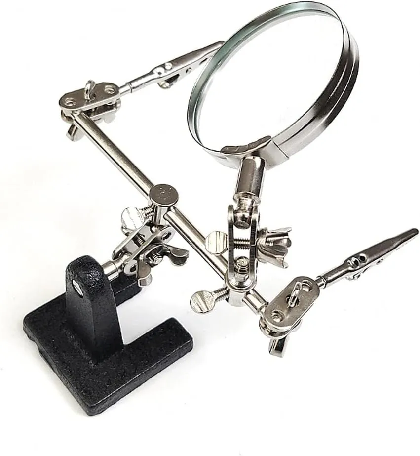 Helping hands magnifier with crocodile clip   8x magnifying glass lens, third hand for soldering & jewellery making