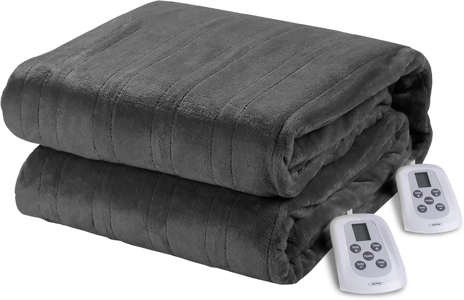 HEYNEMO Electric Blanket King Size with Dual Control, Heated Blanket for 89°F-108°F 10 Heating Levels Heating Blanket with 1-12 Hours Auto Shut Off, Grey